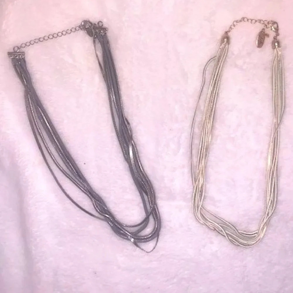 Set 2‎ Jules Multi-strand "liquid silver" blue/white necklaces